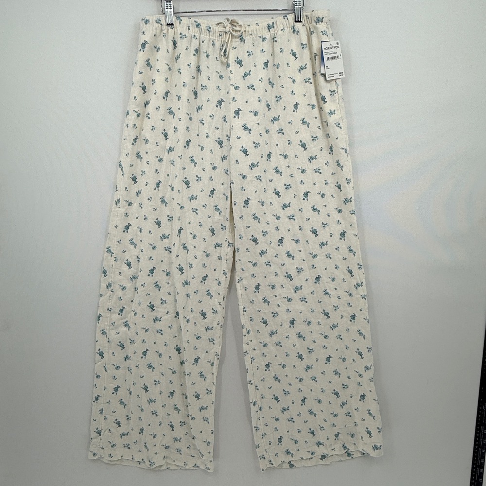 Abound Lounge Pants Womens Medium Ivory Blue Floral Rosebud Cottagecore Coquette